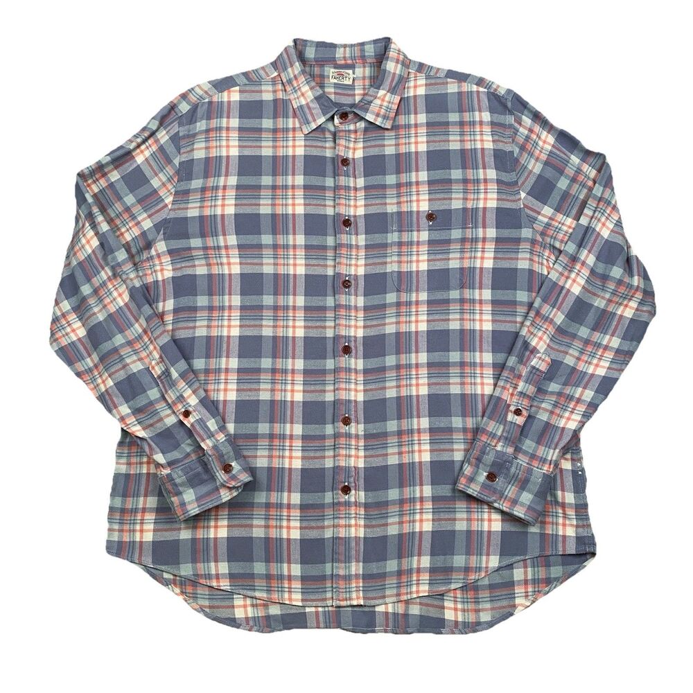 Faherty Flannel Shirt Mens XXL Blue Plaid Button Down Casual Preppy Lightweight